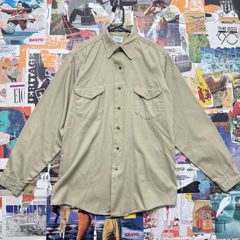 Vintage OshKosh B'Gosh Tan Long‎ Sleeve Work Shirt Mens Size Medium Made in USA